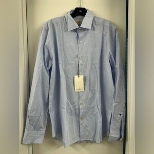 NWT Brooksfield Mens Light Blue Dress Shirt Slim Fit logo size 41 made in Italy